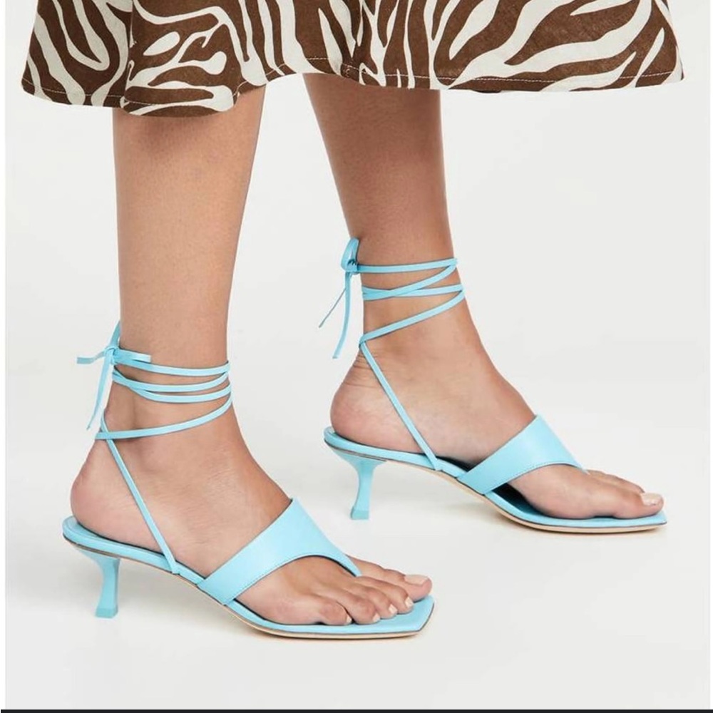 🔥🔥🔥NEW Cult Gaia Vicky Maldive Blue Leather Thong Wrap Heels